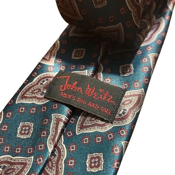 John Weitz Mens Tie Extra Long Teal Blue Paisley Silk‎ Necktie - Picture 4 of 4